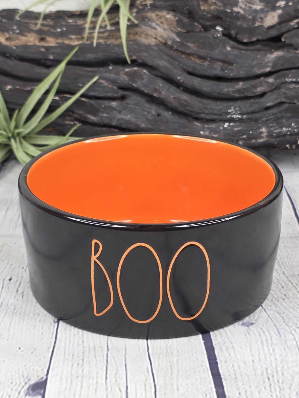 Rae Dunn BOO Dog Food Dish Black Orange Halloween Pet Bowl
